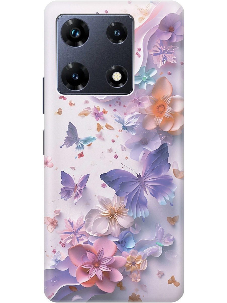 

Силиконовый чехол на Infinix Note 30 Pro с принтом "Фиолетовые бабочки и бумажные цветы", Прозрачный;розовый;фиолетовый, 773942822
