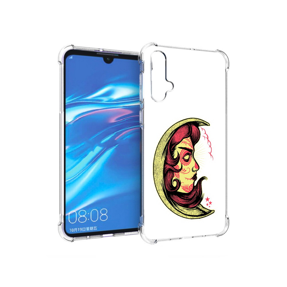 

Чехол MyPads Tocco для Huawei Nova 5 желтый полумесяц с лицом девушки, Прозрачный, Tocco