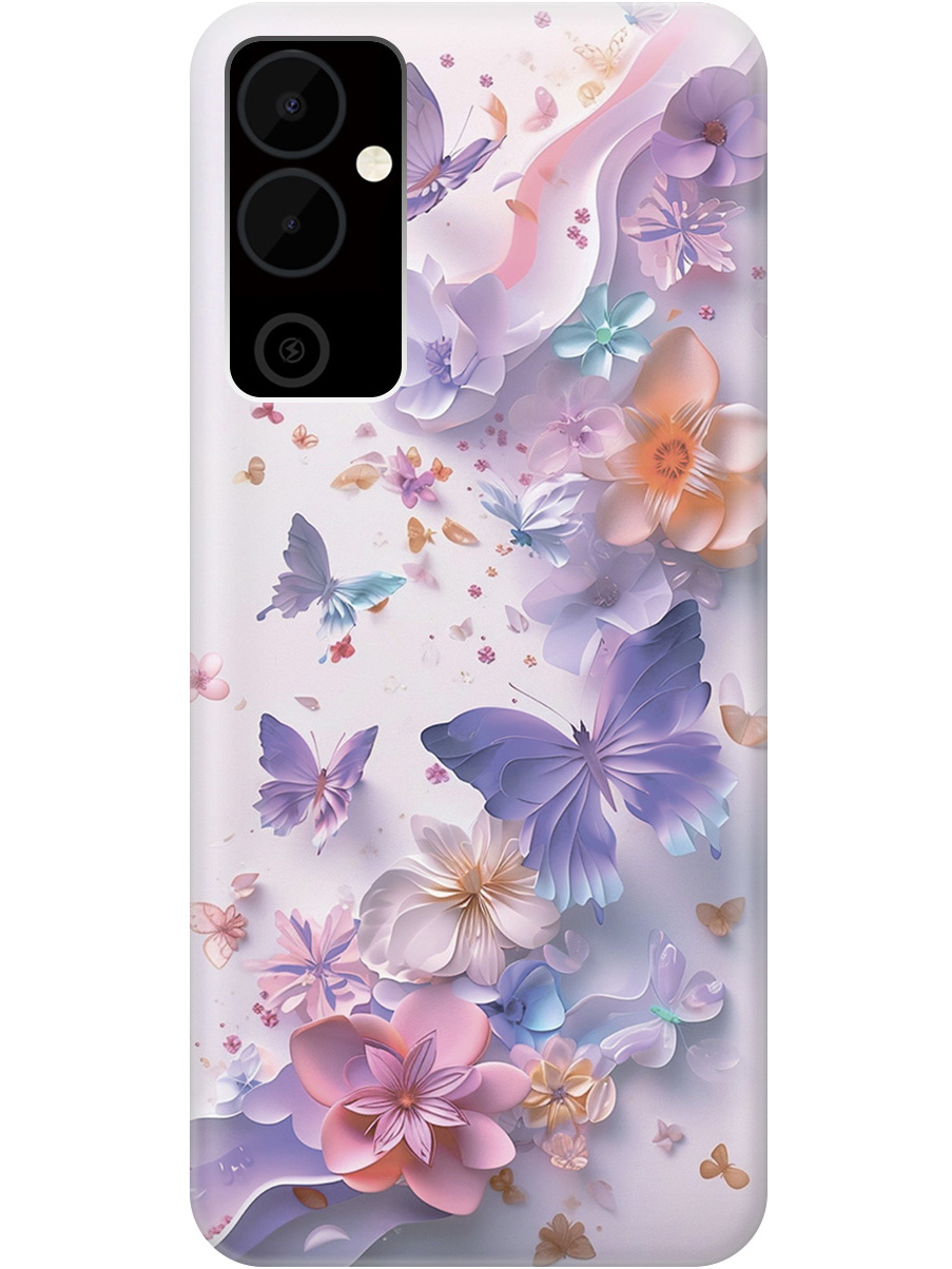 

Силиконовый чехол на Tecno Pova Neo 2 с принтом "Фиолетовые бабочки и бумажные цветы", Прозрачный;розовый;фиолетовый, 778682422