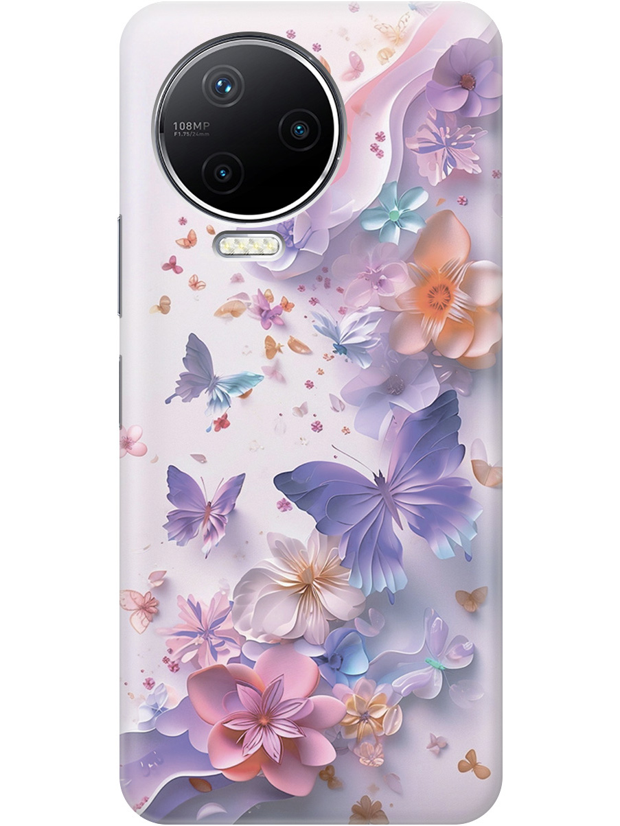 

Силиконовый чехол на Infinix Note 12 Pro с принтом "Фиолетовые бабочки и бумажные цветы", Прозрачный;розовый;фиолетовый, 762092722