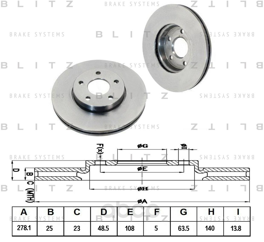 

Тормозной диск BLITZ для Ford Focus, C-max 2004-/Volvo s40, v50 2004- BS0203