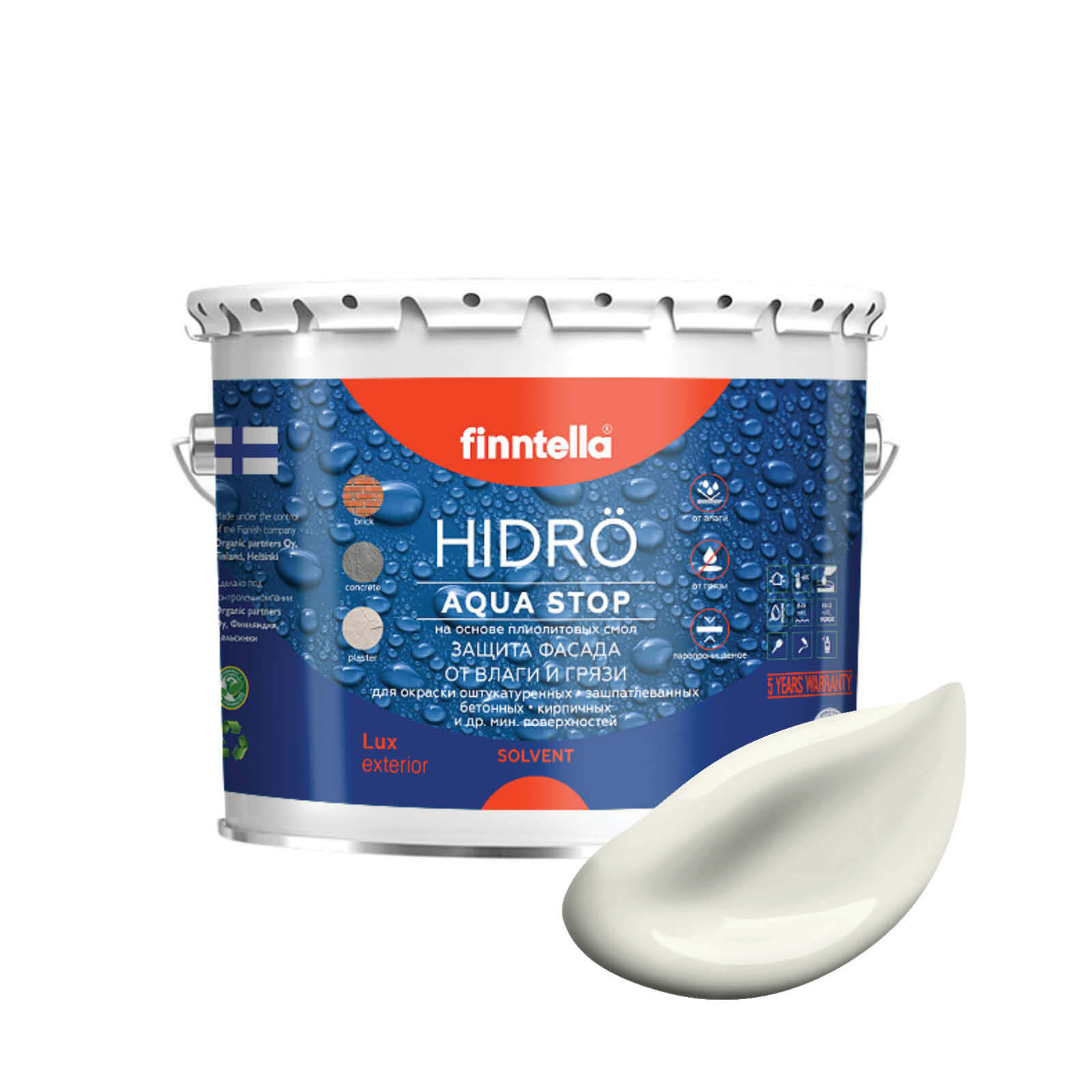 

Краска HIDRO, ANTIIKKI белый, 2,7л, HIDRO самоочищающаяся фасадная со свойствами лотоса, плиолит-полиуретановая