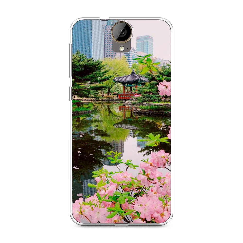 

Чехол на HTC One E9 Plus "Сакура возле озера", Зеленый;розовый;голубой, 102250-2