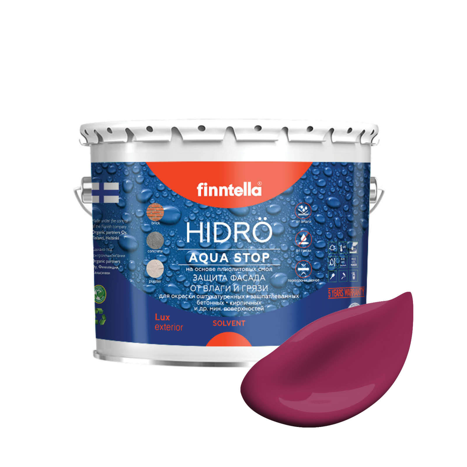 

Краска HIDRO , KIRSIKKA светлая вишня, 2,7л, Бордовый, HIDRO самоочищающаяся фасадная