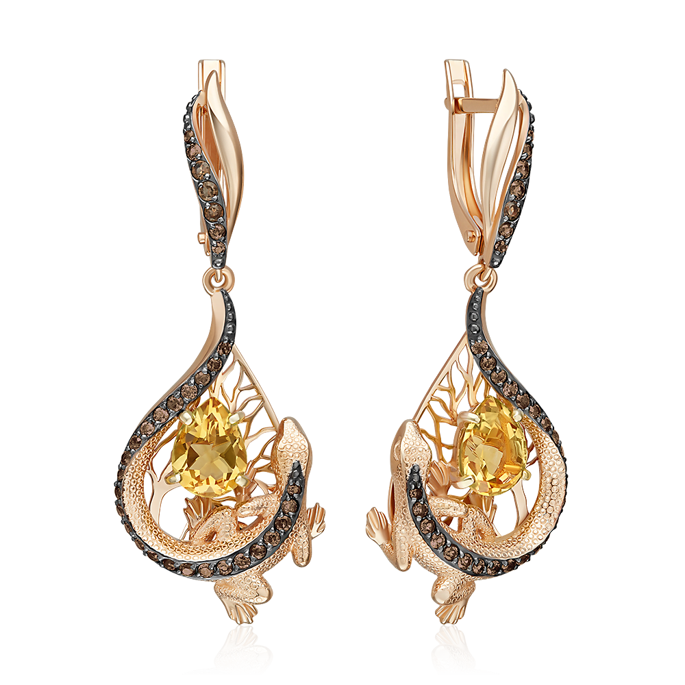 

Серьги подвески из красного золота PLATINA jewelry 02-5295-00-226-1110, цитрин/раухтопаз, 02-5295-00-226-1110
