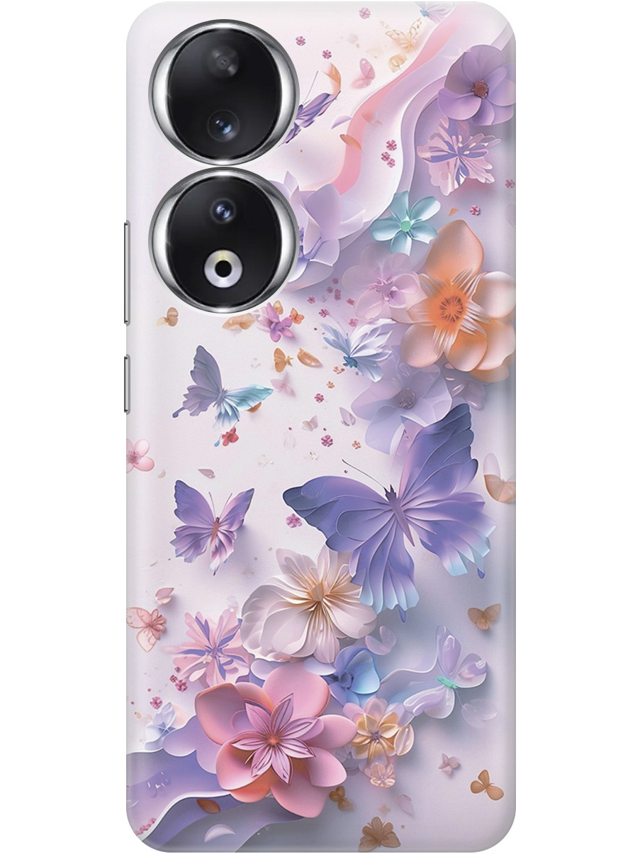 

Силиконовый чехол на Honor 90 с принтом "Фиолетовые бабочки и бумажные цветы", Прозрачный;розовый;фиолетовый, 772618122