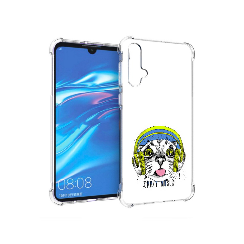 

Чехол MyPads Tocco для Huawei Nova 5 кошка в наушниках рисунок, Прозрачный, Tocco