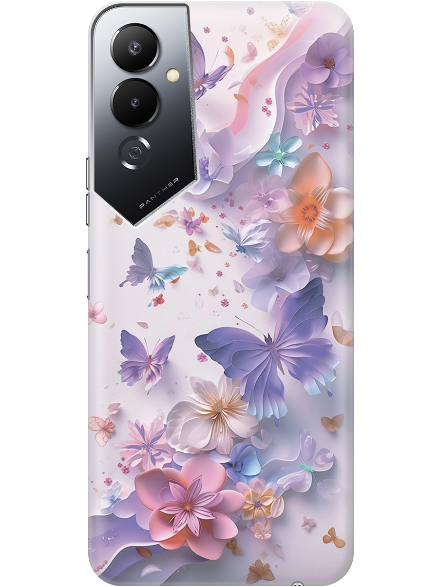 

Силиконовый чехол на Tecno Pova 4 с принтом "Фиолетовые бабочки и бумажные цветы", Прозрачный;розовый;фиолетовый, 762091422