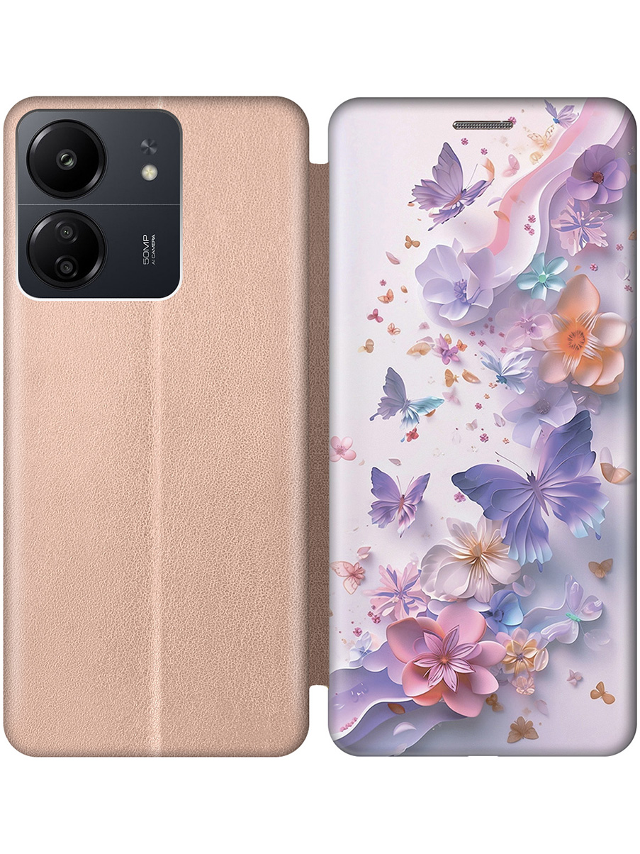 

Чехол-книжка на Xiaomi Redmi 13C / Poco C65 с принтом золотой 873681, Золотистый;розовый;фиолетовый, 777767722