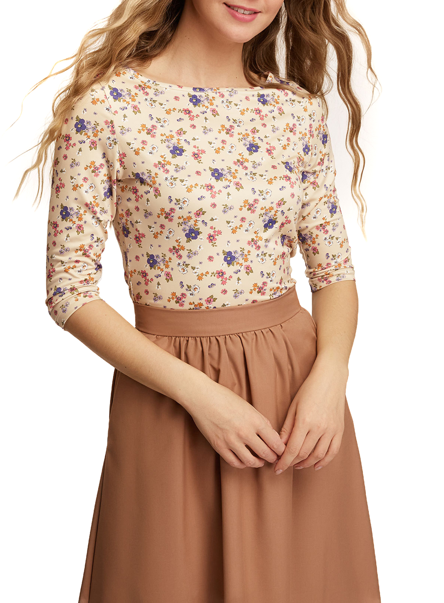 

Лонгслив женский oodji 24211001-3B бежевый XS, 24211001-3B