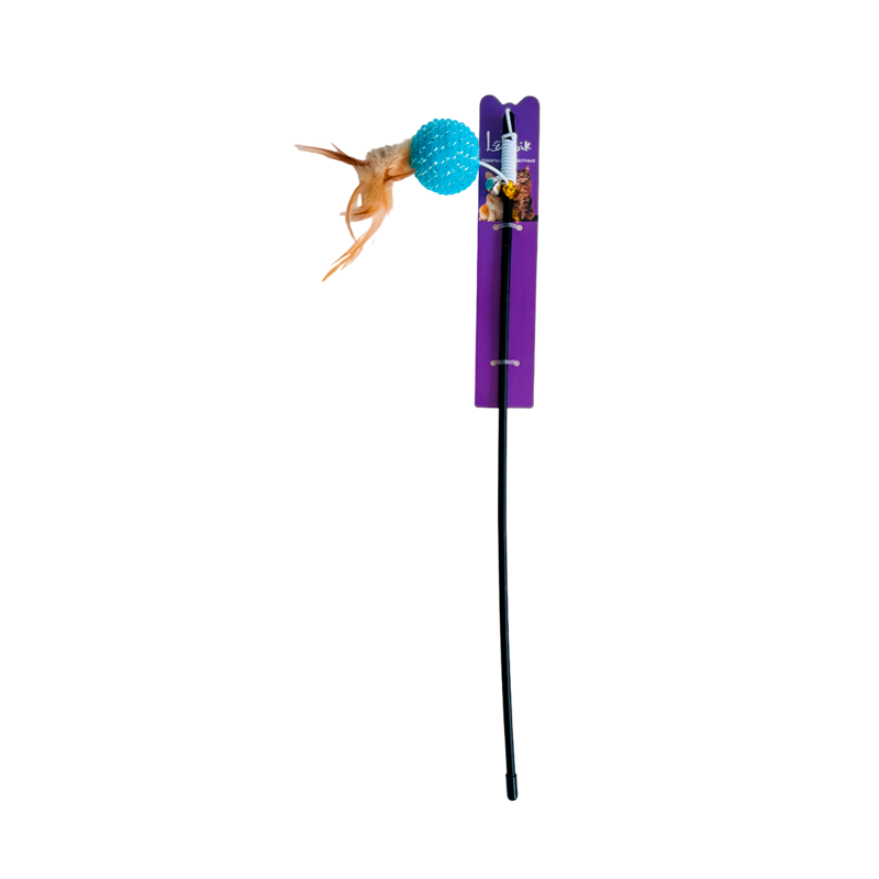 Игрушка для кошек Lapsik Удочка мячик с перьями на палочке, 45,5х4 см