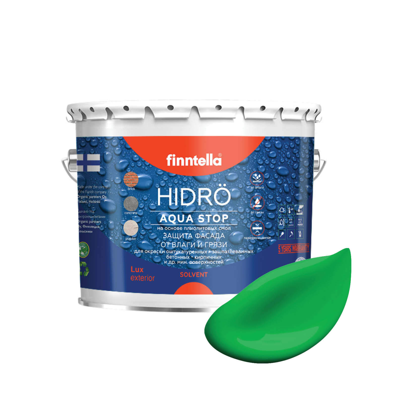 

Краска HIDRO , NIITTY луговой зеленый, 2,7л, HIDRO самоочищающаяся фасадная со свойствами лотоса, плиолит-полиуретановая