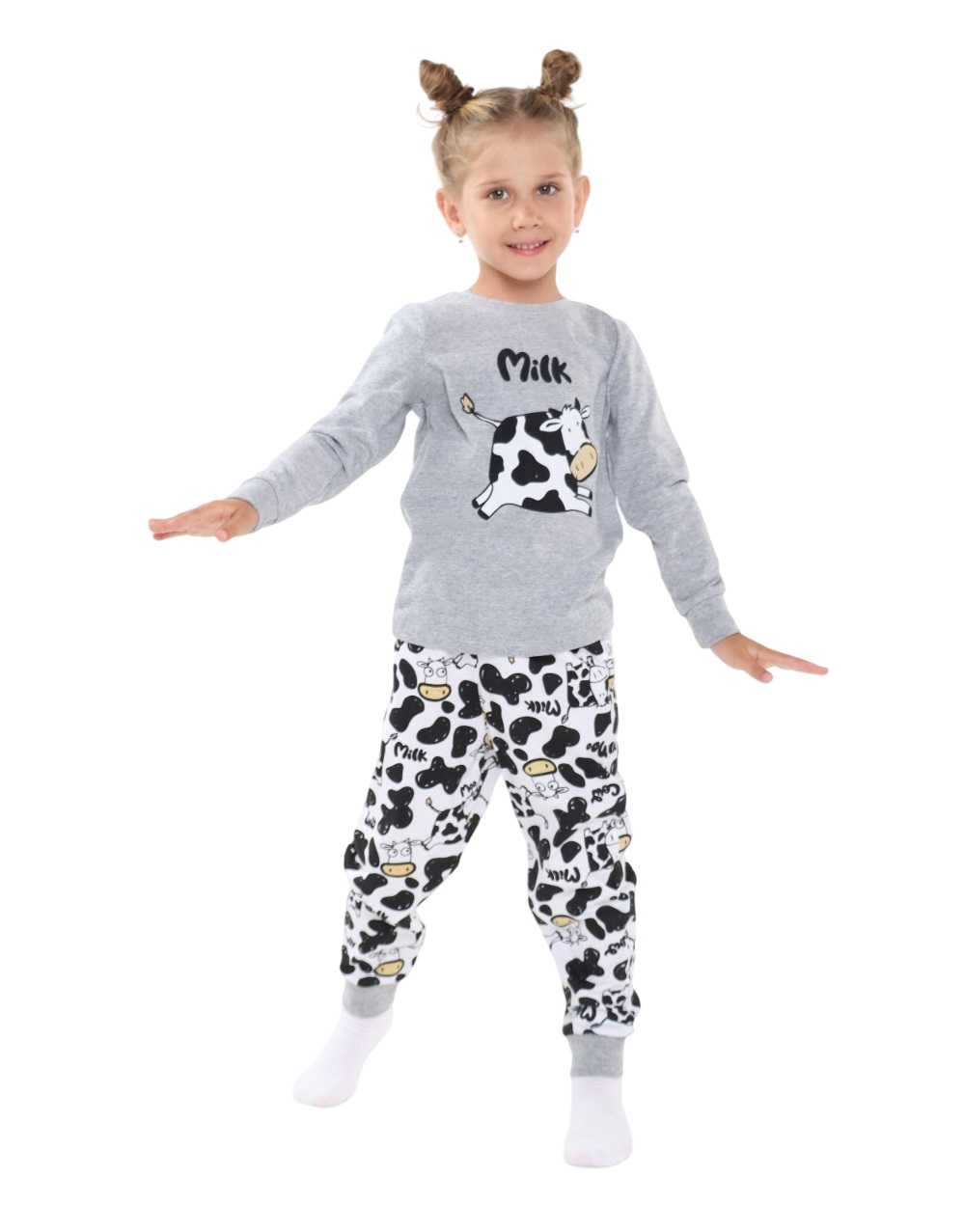 Пижама для девочки Ohana kids, серый-коровка, 104