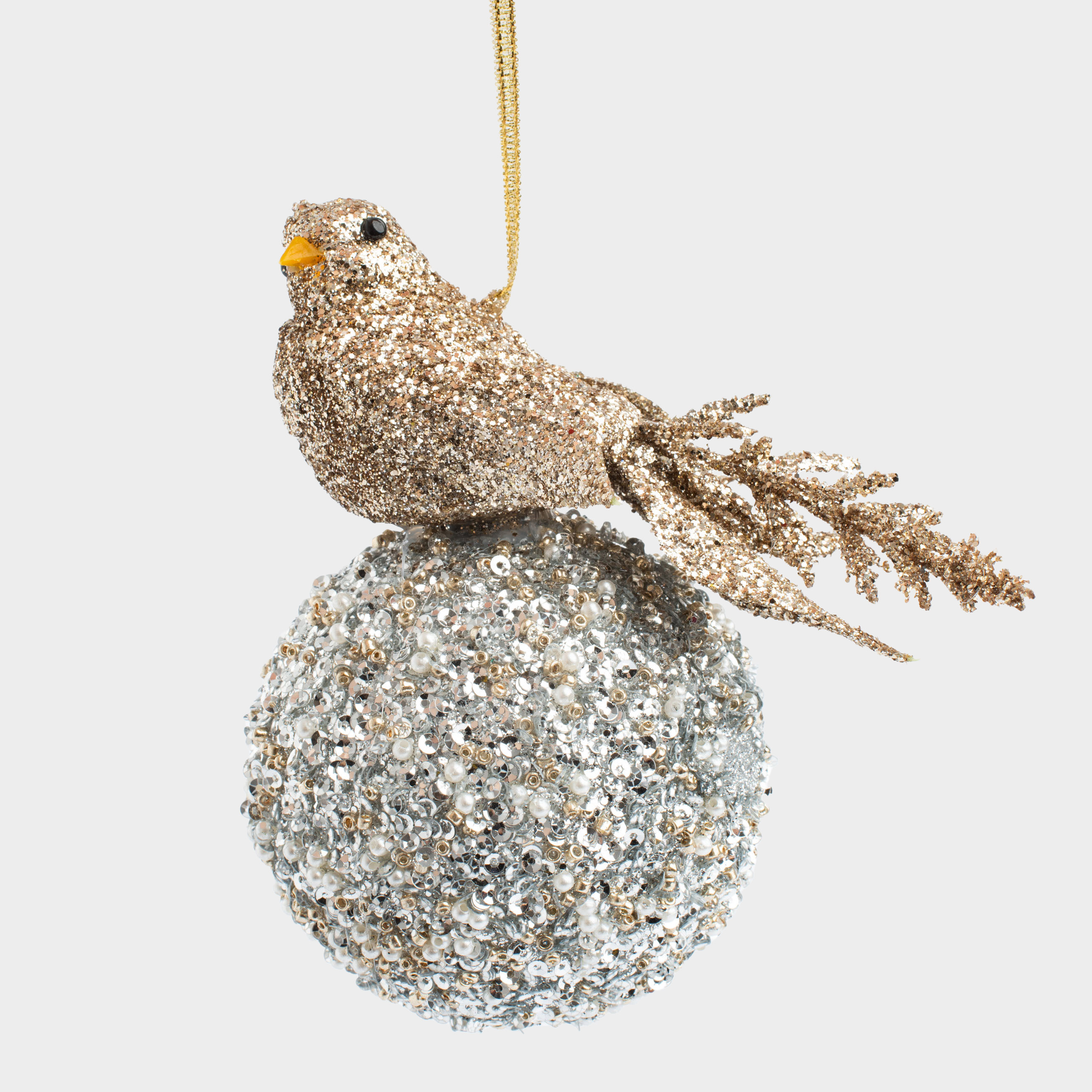 

Игрушка елочная, 14 см, пенопласт, шампань, Птица на серебристом шаре, Figure sparkle, Серебристый
