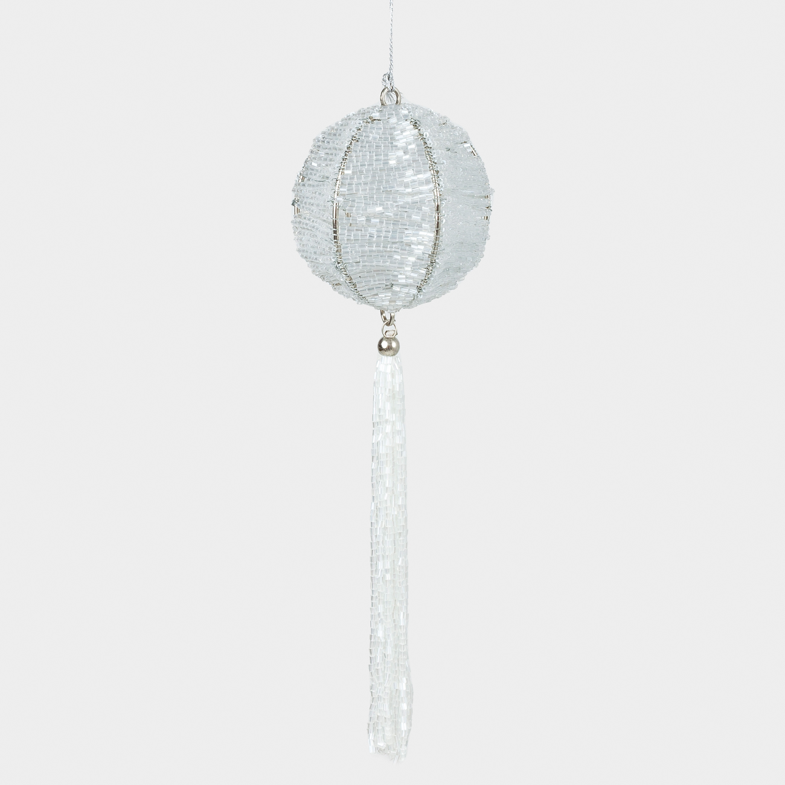 

Игрушка елочная, 21 см, с кисточкой, бисер, серебристая, Шар, Ball tassel, Серебристый