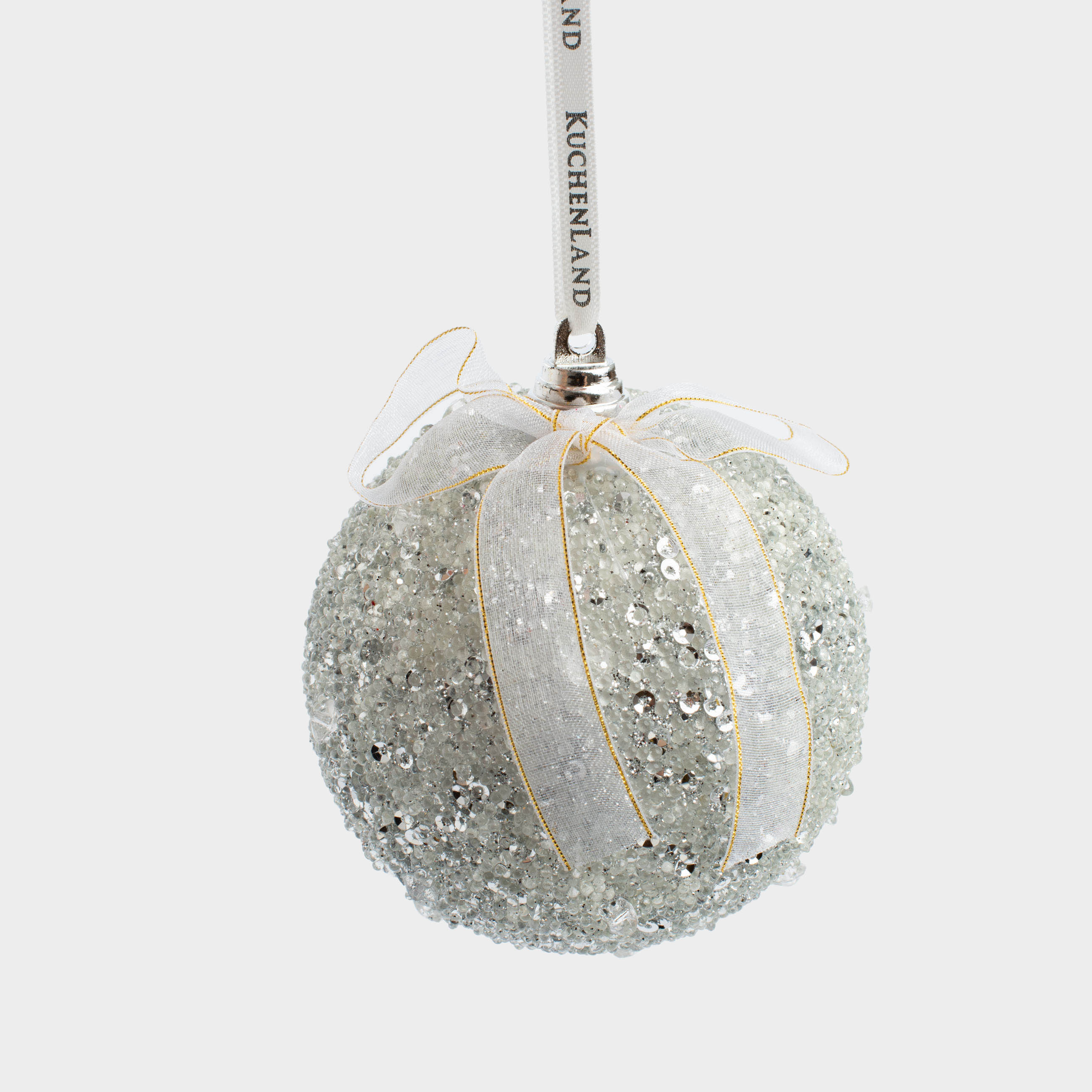 

Игрушка елочная, 8 см, пенопласт, серебристая, Шар с лентой, Ball sparkle, Серебристый