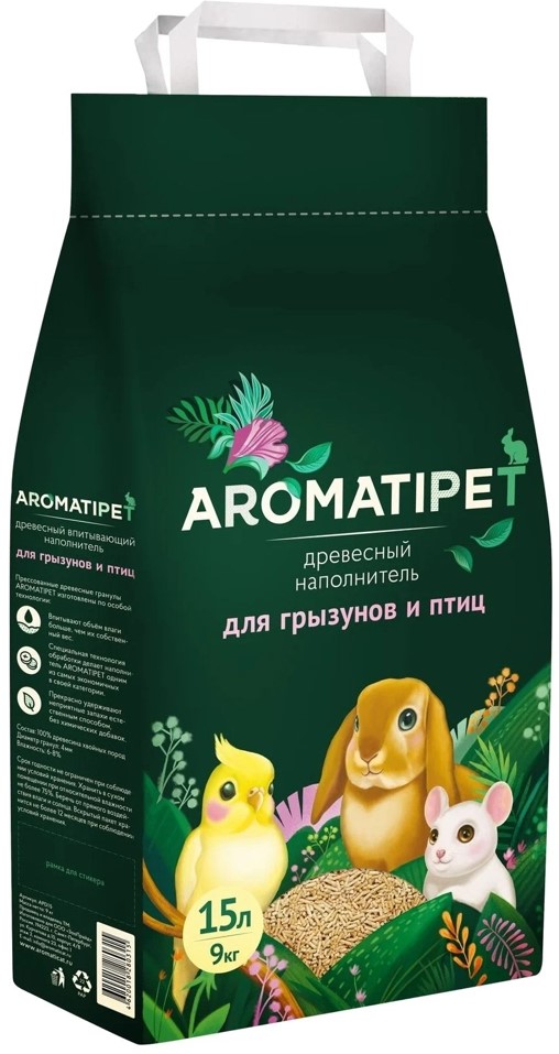 Наполнитель для грызунов AromatiPet, древесный, 15 л, 9 кг