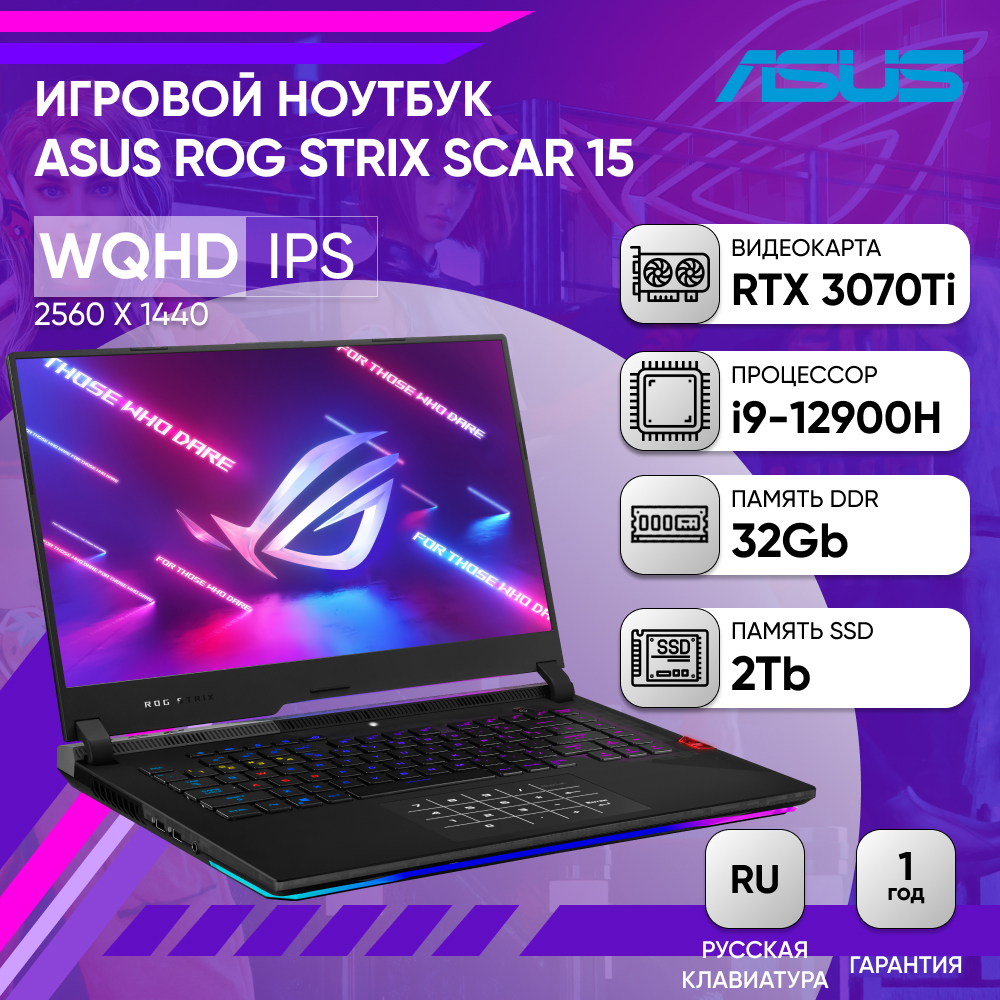 

Ноутбук ASUS ROG Strix SCAR 15 G533ZW-LN076W Black (90NR0872-M004B0), ROG Strix SCAR 15 G533ZW-LN076W