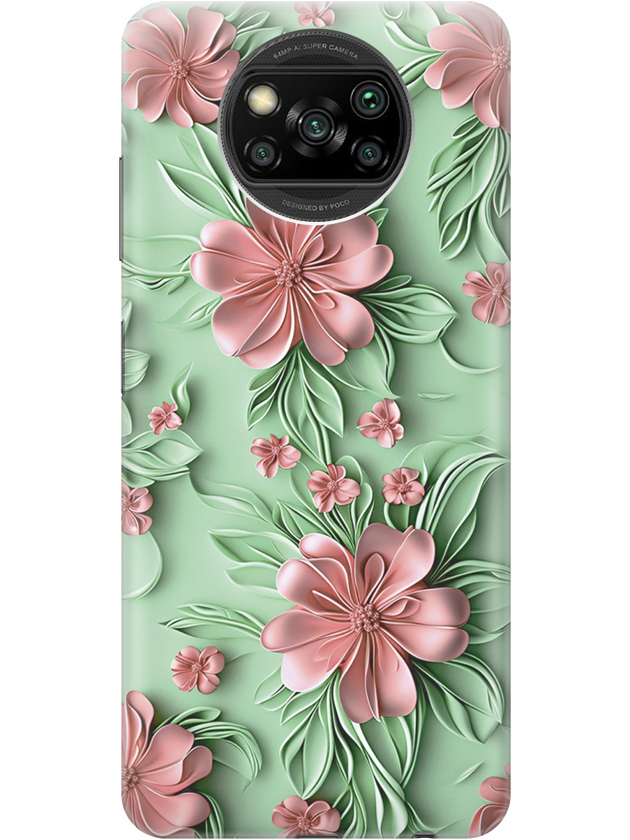 

Силиконовый чехол на Xiaomi Poco X3 / X3 Pro с принтом "Розовые цветы на мятном фоне", Прозрачный;зеленый;розовый, 723602721