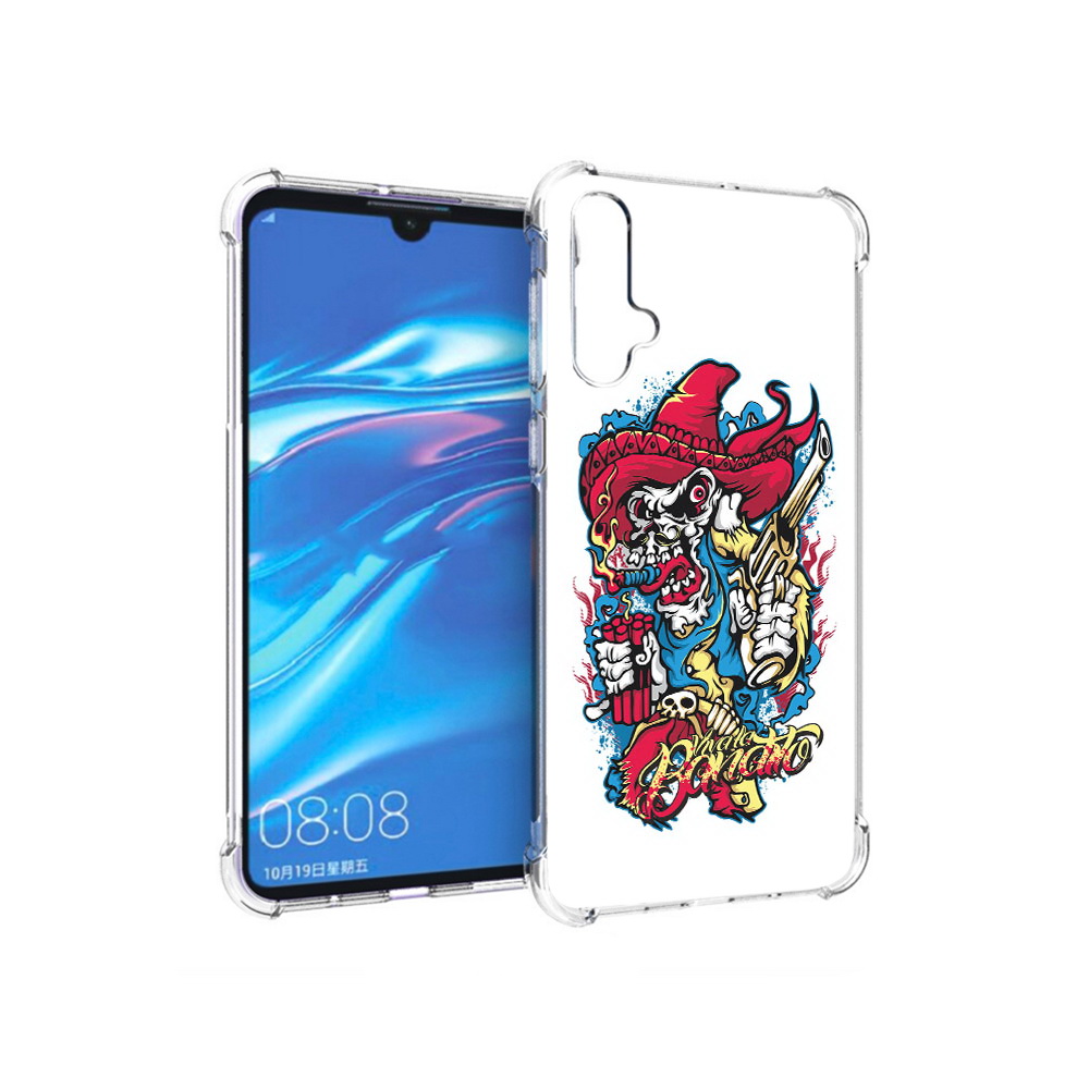 

Чехол MyPads Tocco для Huawei Nova 5 нарисованный скелет с писталетом, Прозрачный, Tocco