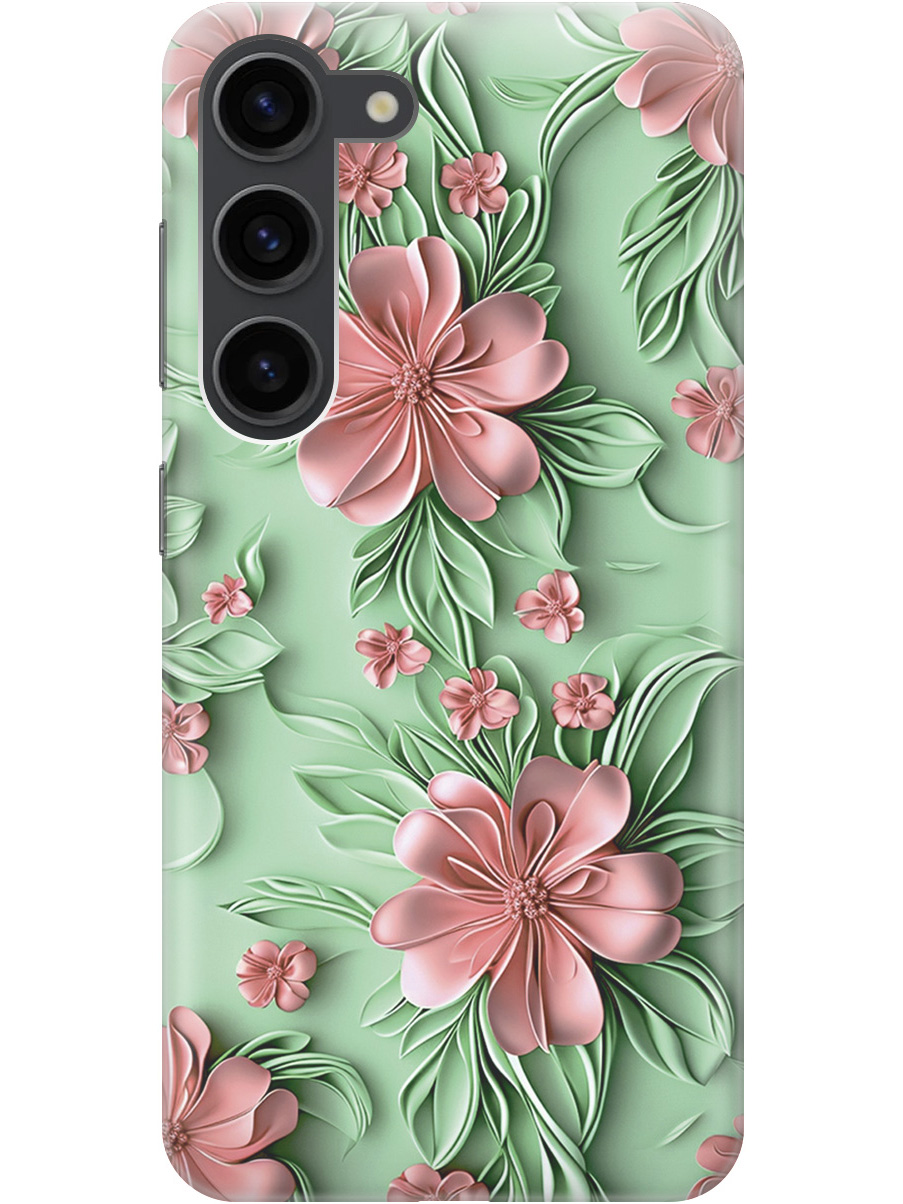 

Силиконовый чехол на Samsung Galaxy S23 с принтом "Розовые цветы на мятном фоне", Прозрачный;зеленый;розовый, 767959521