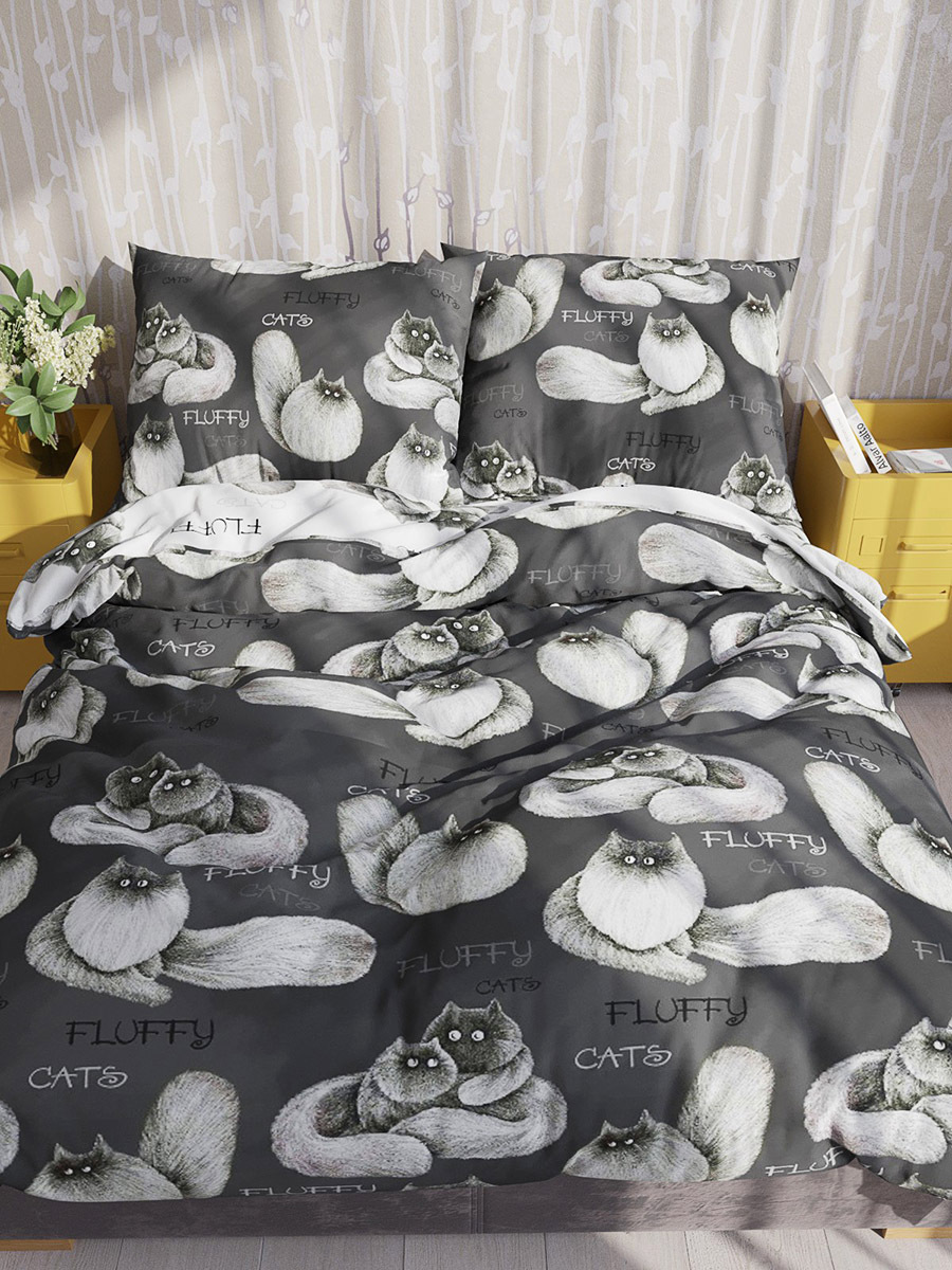 

Пододеяльник Сказка Fluffy евро 200х215 см, Черный