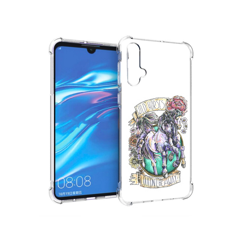 

Чехол MyPads Tocco для Huawei Nova 5 рисунок коней в цветах, Прозрачный, Tocco