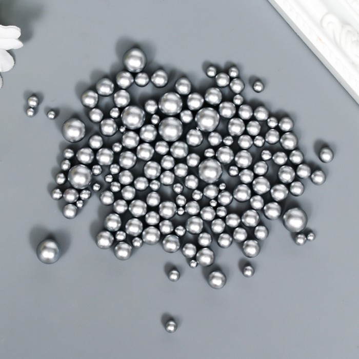 фото Декор для творчества пластик "шарики. матовое серебро" d=3-8 мм, набор 10 гр nobrand