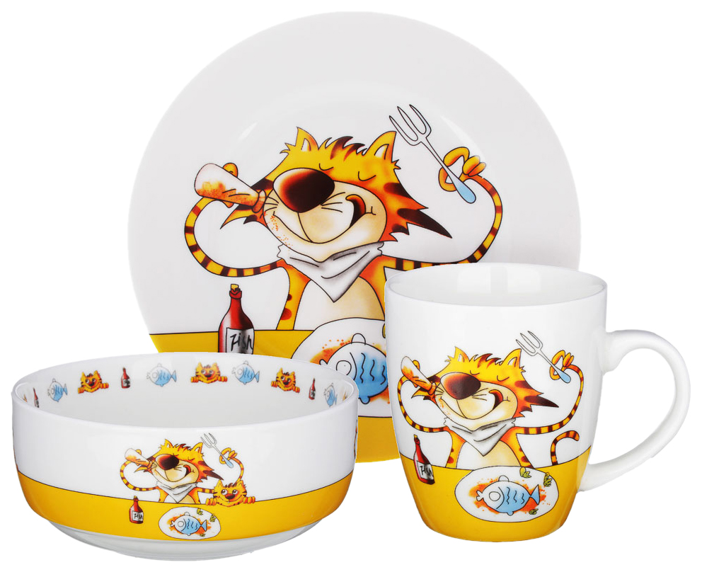 Набор детской посуды MILLIMI Полосатый кот 3 предмета, костяной фарфор