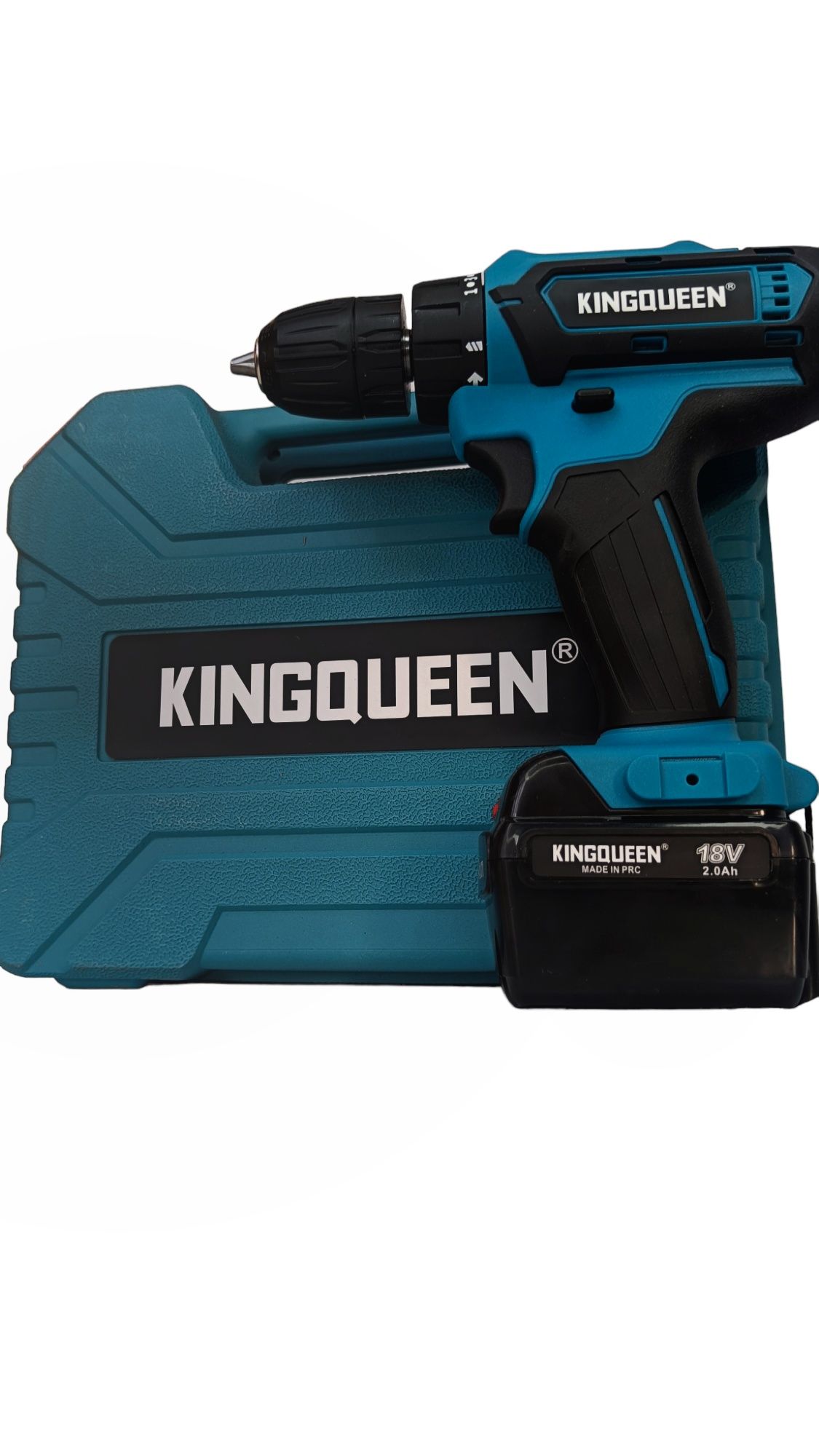 

Шуруповерт KINGQUEEN BLUE 18В с набором бит и сверел, в кейсе, от аккумулятора, 18 В, 38 Н, DF300