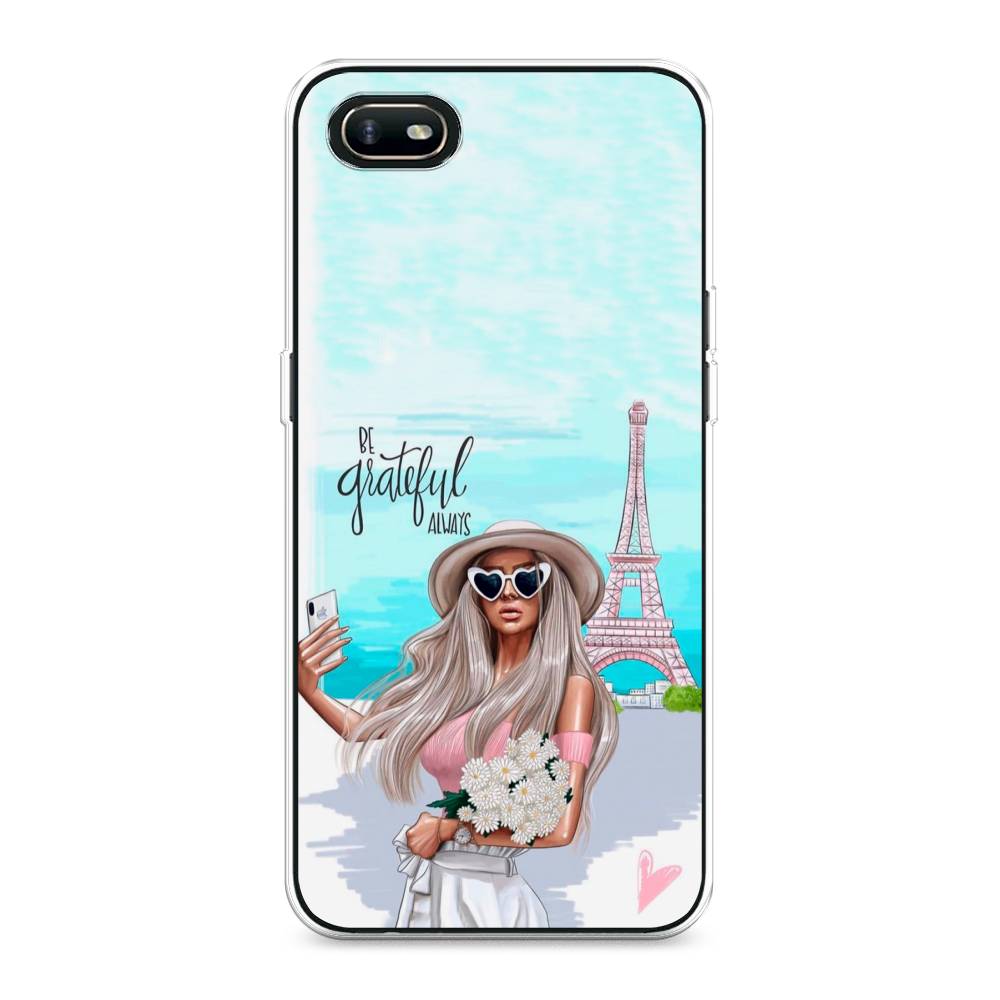 

Чехол для Oppo A1k "Селфи Париж", Голубой;бежевый, 252150-6