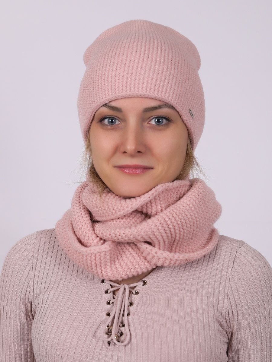 Комплект шапка+снуд женский Louren Wilton ШС-1 розовый/коралловый, one size