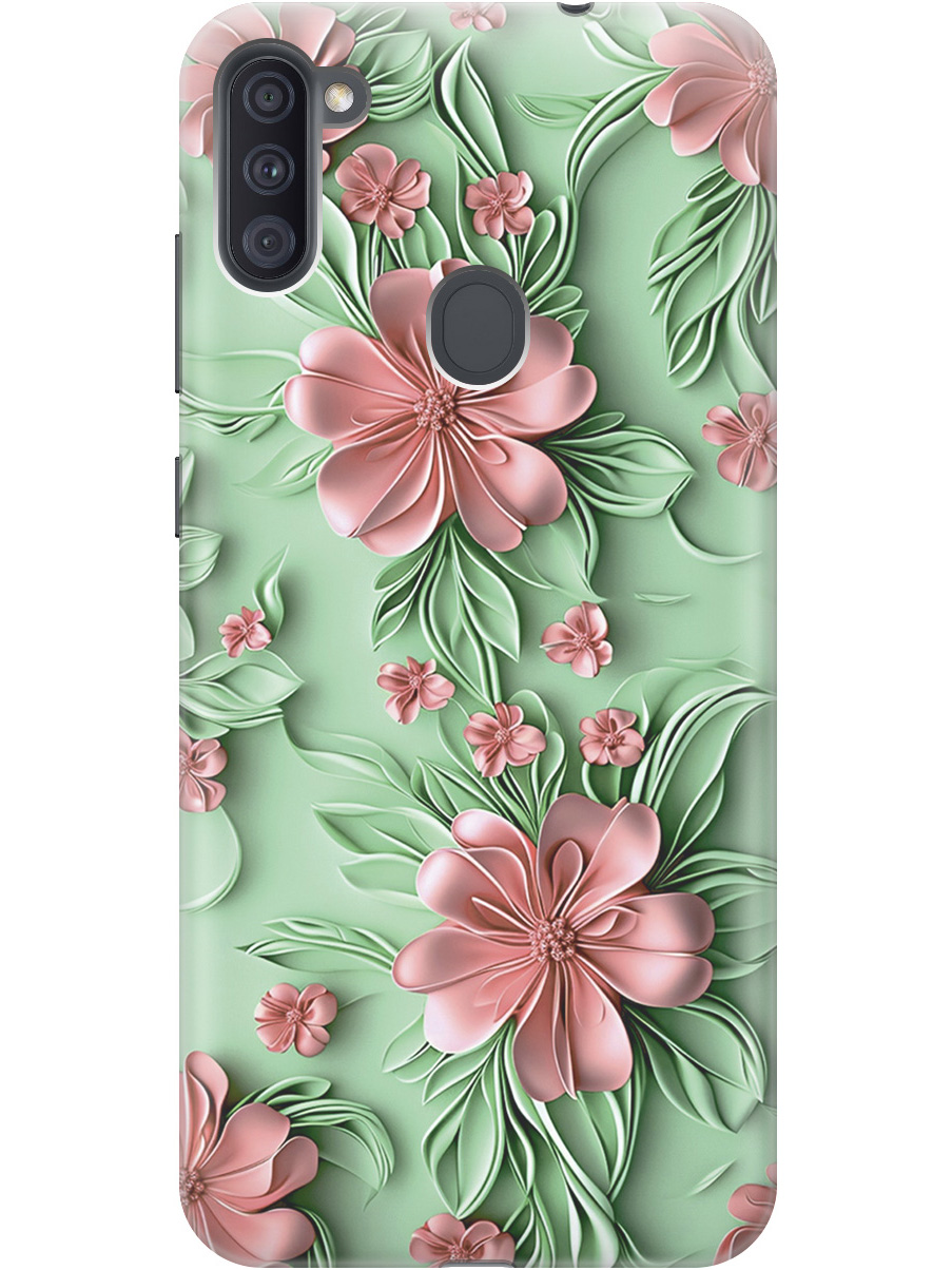 

Силиконовый чехол на Samsung Galaxy A11 / M11 с принтом "Розовые цветы на мятном фоне", Прозрачный;зеленый;розовый, 722820821