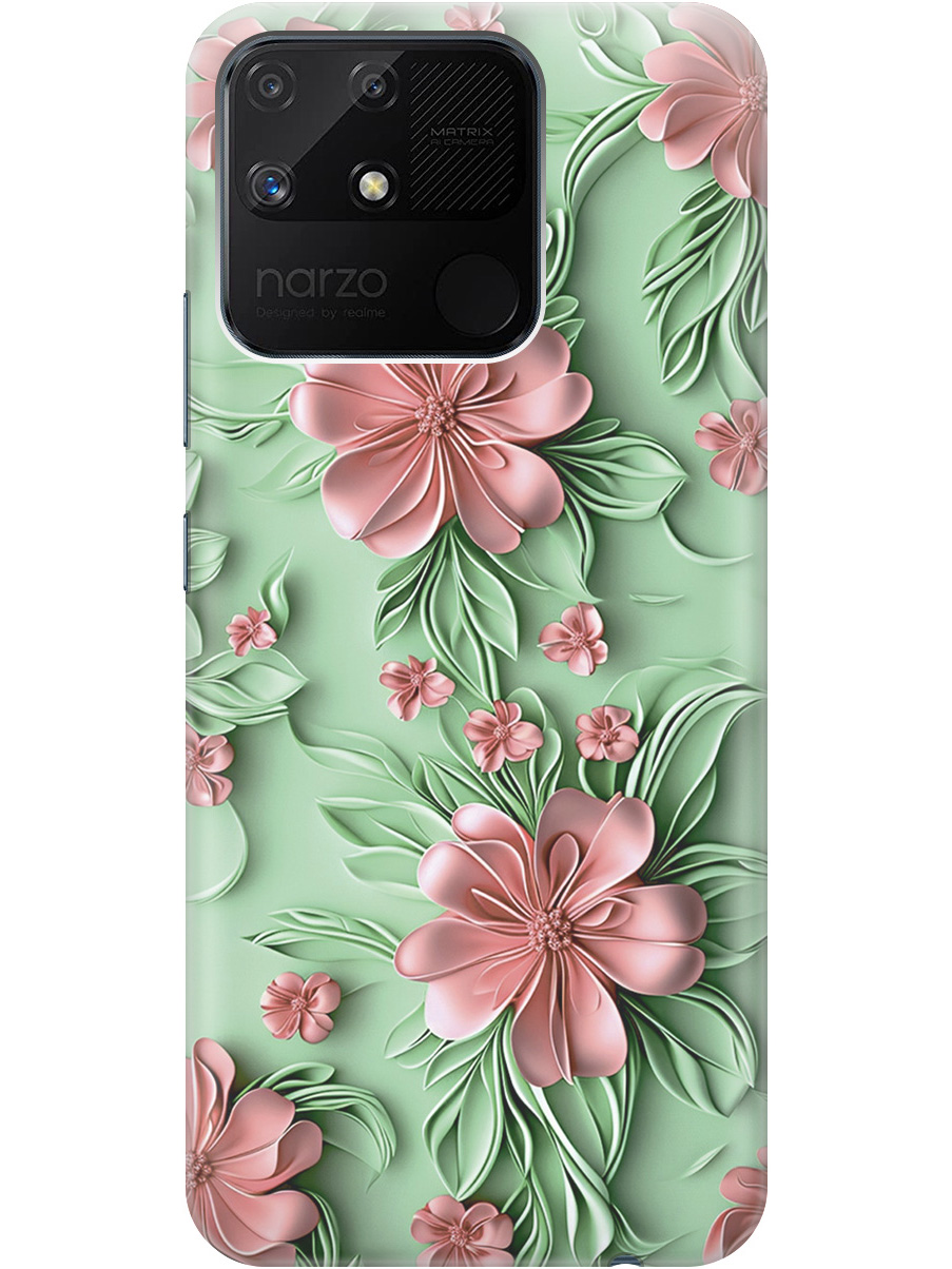 

Силиконовый чехол на Realme narzo 50A с принтом "Розовые цветы на мятном фоне", Прозрачный;зеленый;розовый, 740189921