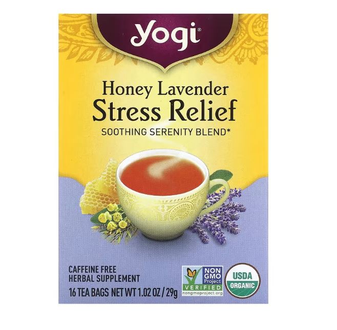 Чай в пакетиках Yogi Tea Stress Relief мед и лаванда, без кофеина, 16 пакетиков