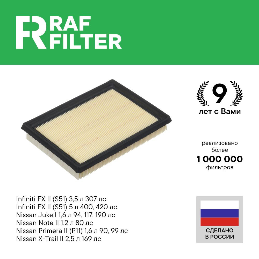 

Фильтр воздушный RAF Filter AF041 Nissan Juke 1.6 Note E12 1.2 X-Trail t31 2.5