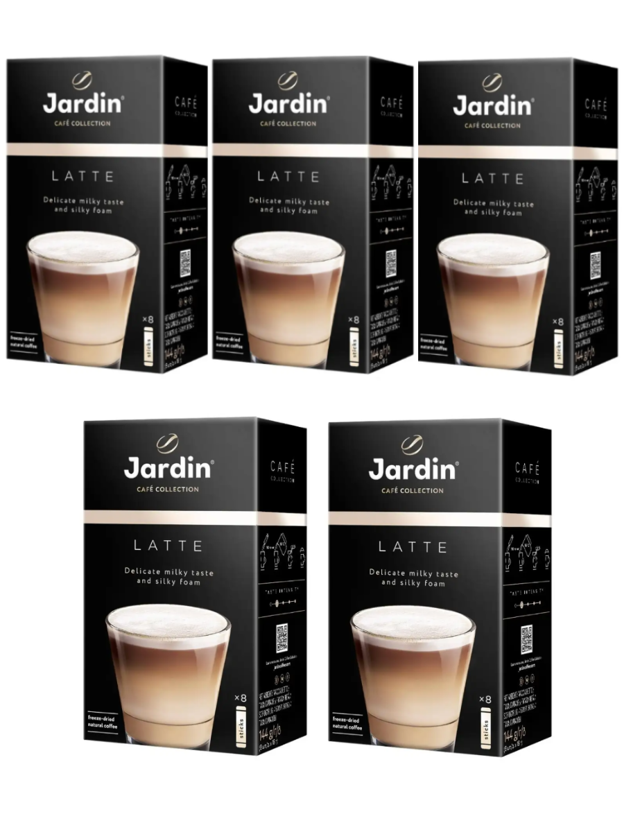 

Кофе растворимый Jardin Latte 3в1, в стиках, 5 упаковок по 8 шт, Jardin-Latte-раств-8стик-5шт