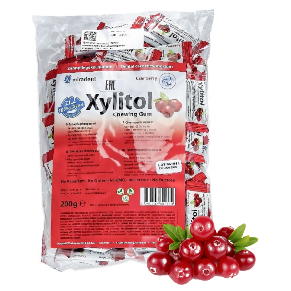 Жевательная резинка Miradent Xylitol со вкусом клюквы, 100 саше х 2 шт