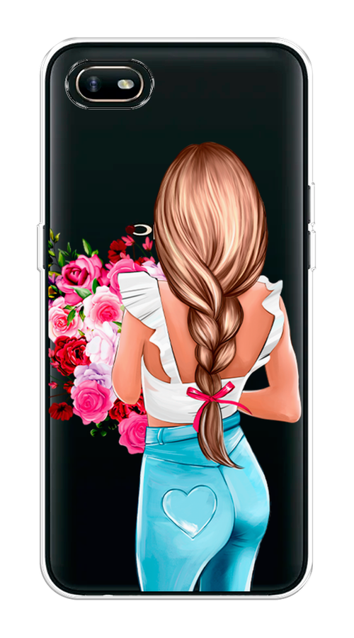 

Чехол на Oppo A1k "Девушка с цветами", Коричневый;розовый;голубой, 252150-6
