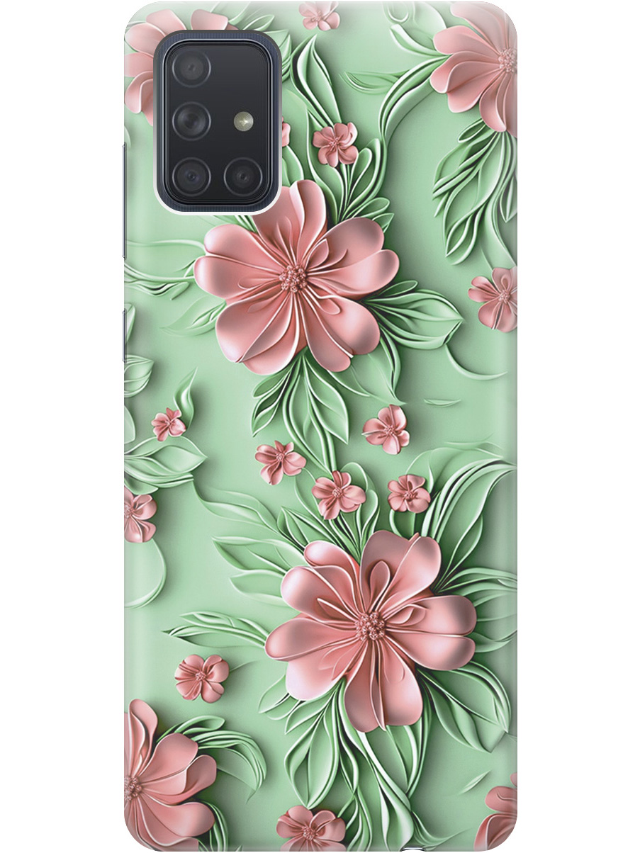 

Силиконовый чехол на Samsung Galaxy A71 с принтом "Розовые цветы на мятном фоне", Прозрачный;зеленый;розовый, 722411421