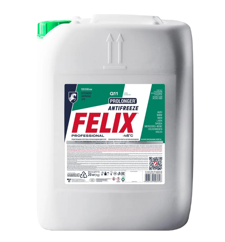 Антифриз Felix Prolonger G11 Зеленый В П/Э Кан.20кг Felix арт. 430206158 100058684335