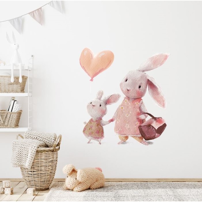 

Наклейка пластик интерьерная цветная Зайчата - Мама с дочкой 45х60 см, Розовый