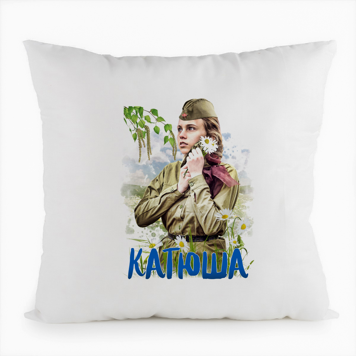 

Подушка белая CoolPodarok 9 мая.Катюша., Белый