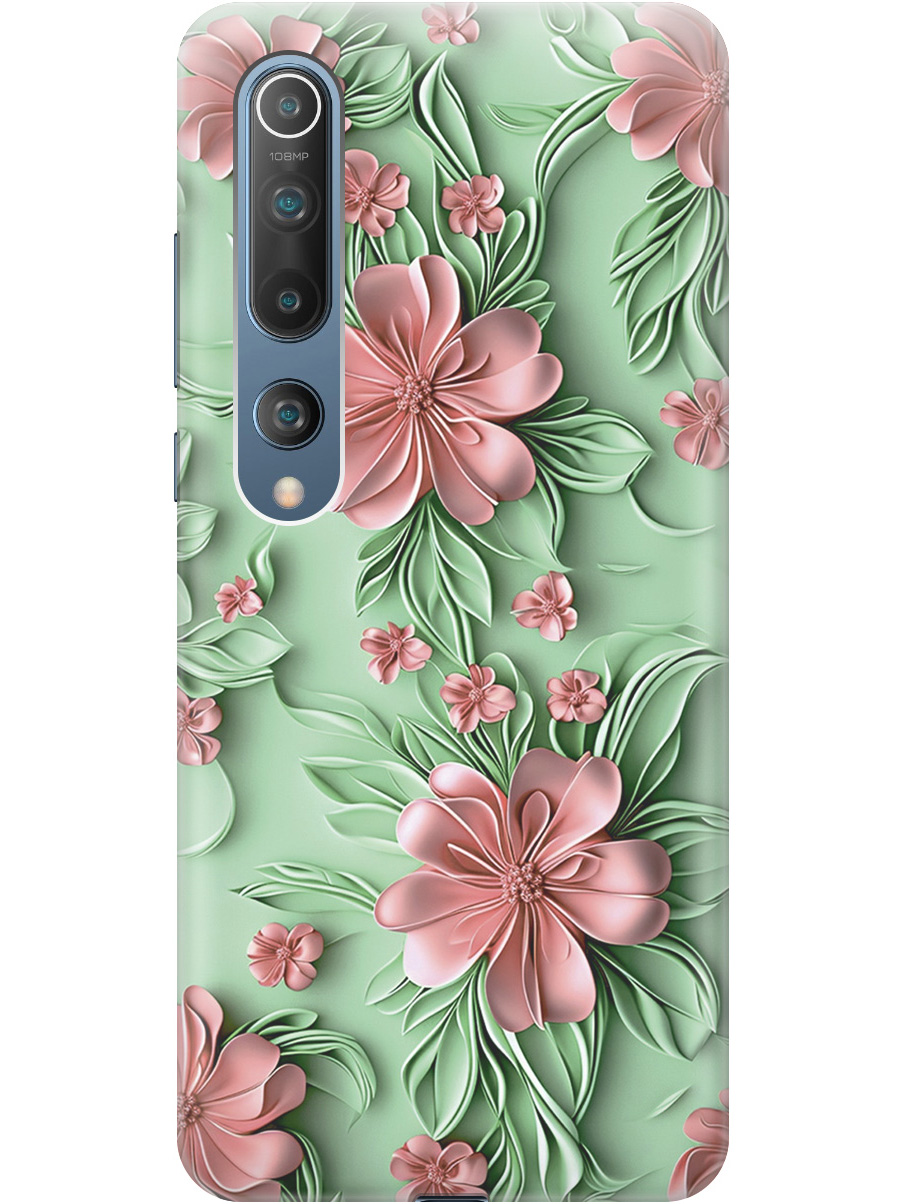 

Силиконовый чехол на Xiaomi Mi 10 с принтом "Розовые цветы на мятном фоне", Прозрачный;зеленый;розовый, 722821121