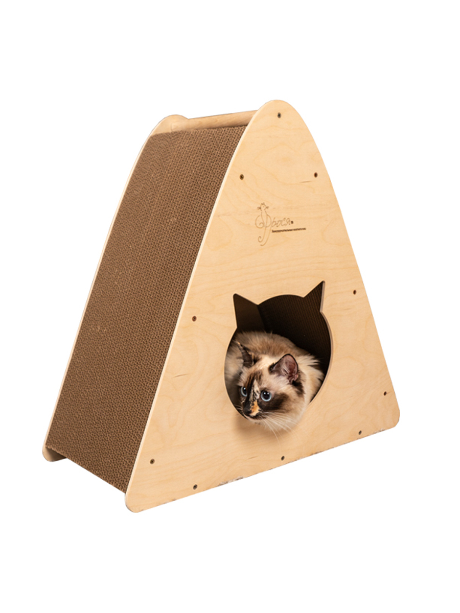 Когтеточка для кошки Фрося в форме домика, картон, бежевый