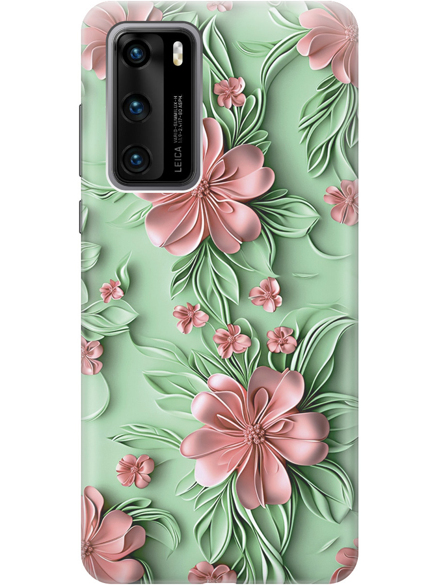 

Силиконовый чехол на Huawei P40 с принтом "Розовые цветы на мятном фоне", Прозрачный;зеленый;розовый, 722839321