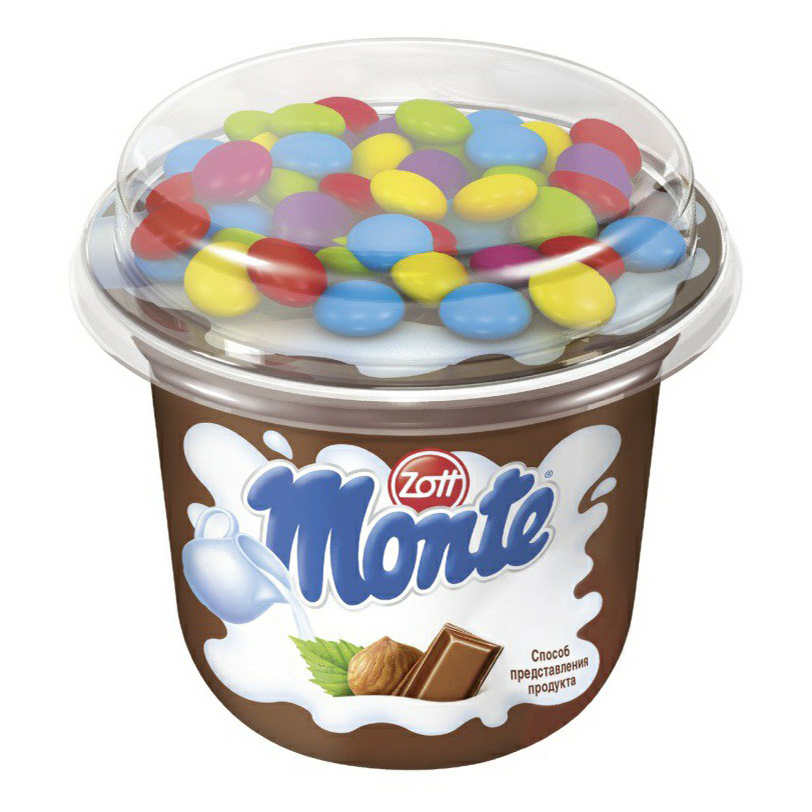 

Десерт молочный Zott Monte шоколад-фундук-шоколадное драже 13,7% БЗМЖ 70 г