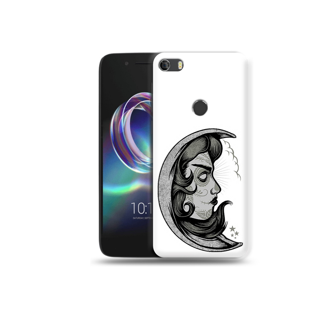 

Чехол MyPads Tocco для Alcatel Idol 5 черно белая луна с лицом, Прозрачный, Tocco