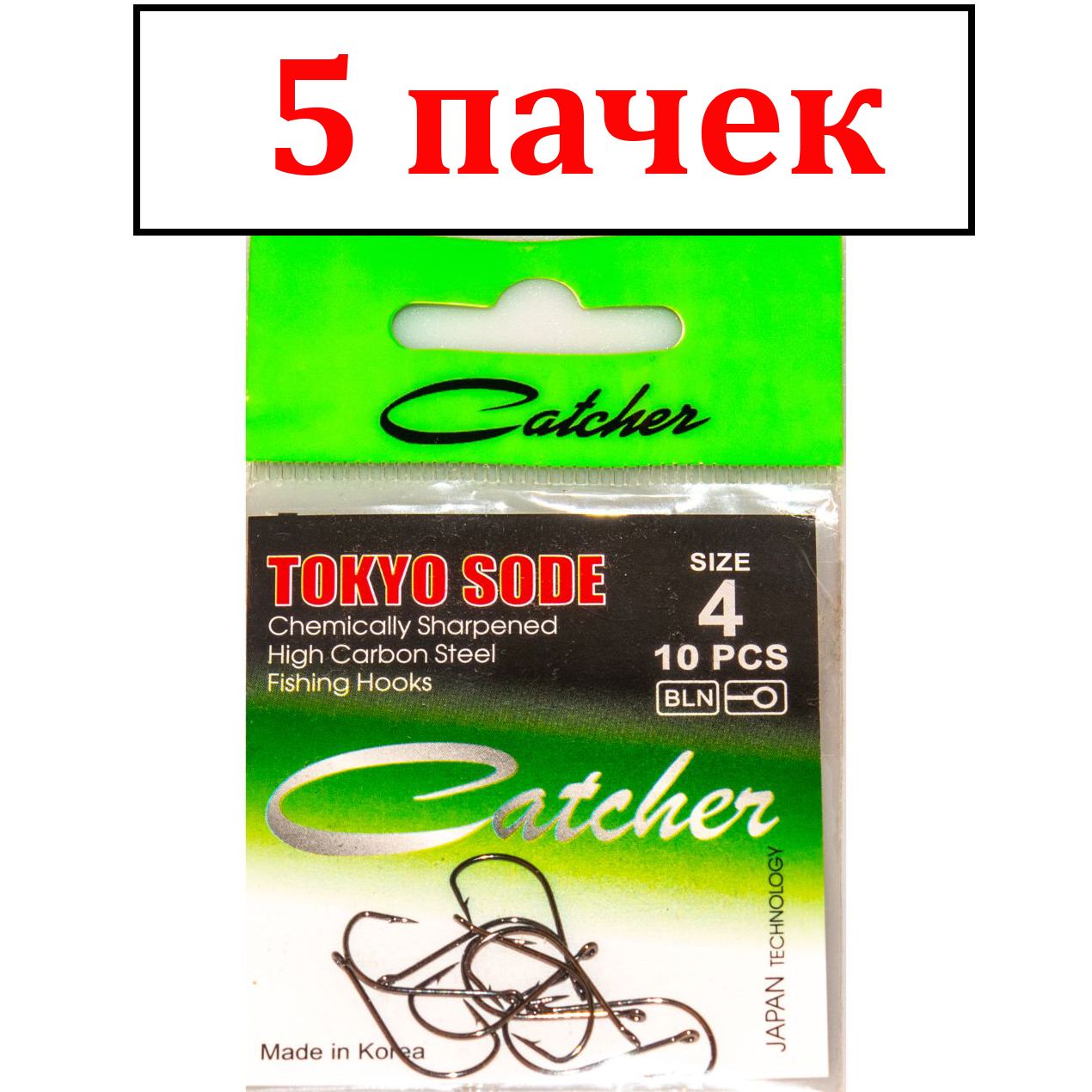 

Одинарные крючки Catcher Chod Hook №4 BN, с колечком, прямое острие, с бородкой, Черный, TOKYO SODE