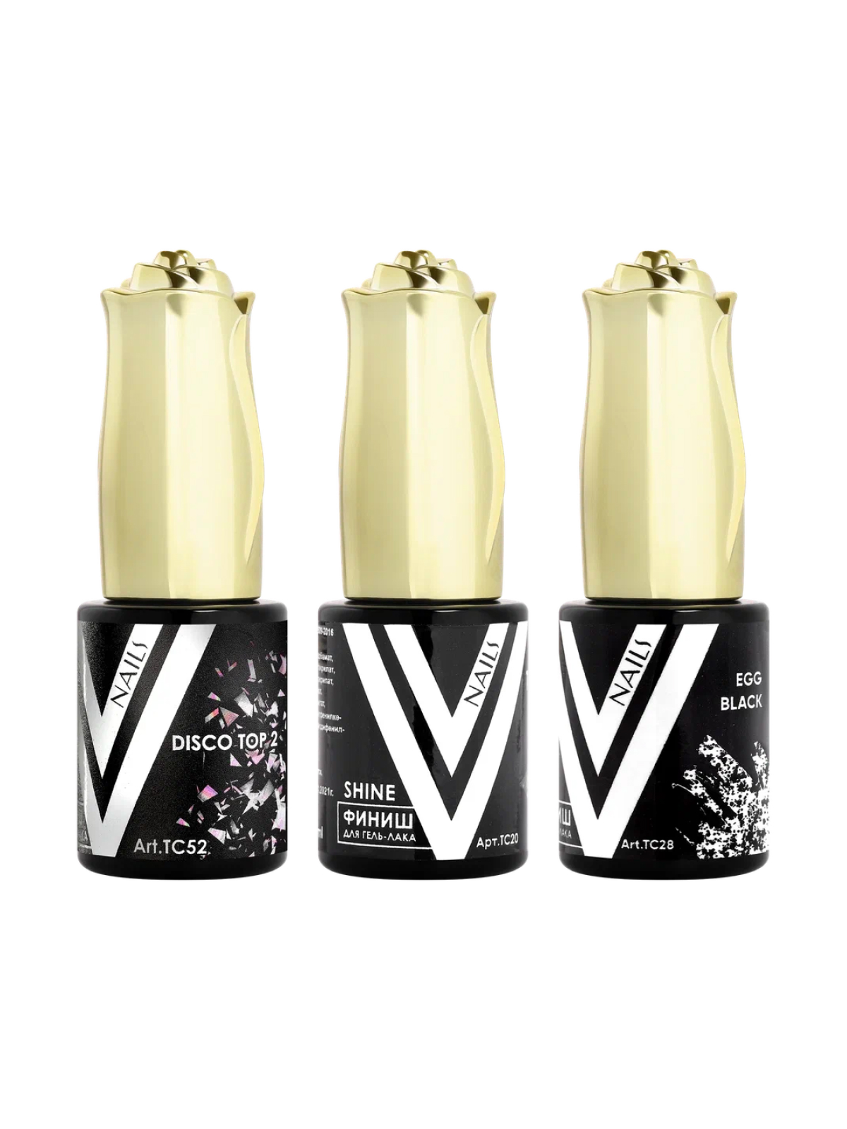 Набор для маникюра Vogue nails топ для гель-лака, топ с блестками и топ с поталью по 10 мл